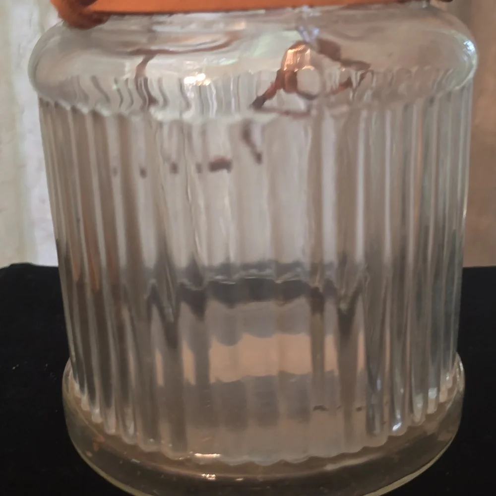 Primitive Hanging Candle Glass Votive Jar Leather Strap Ribbed Glass 5 Inch Tall